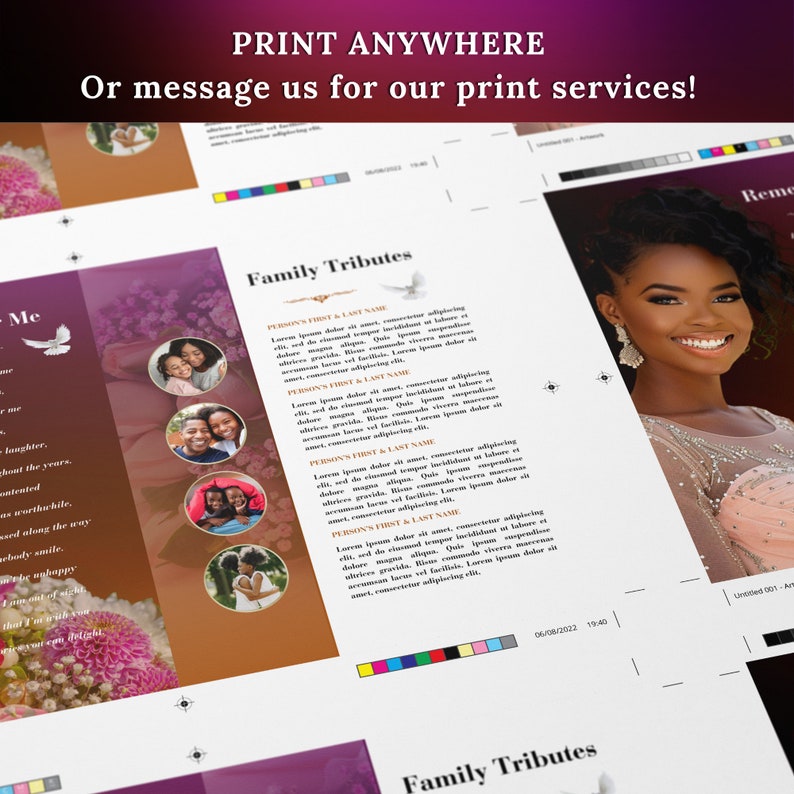 Floral Funeral Program Template Celebration of Life, 8 Pages (canva