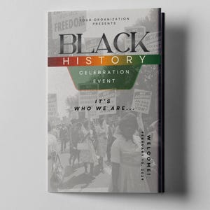 CANVA Black History Month Program Template | BHM Celebration Brochure Event | Size: 11x8.5 | Black & Gray Bifold to 8.5x5.5 | 4 page | N800