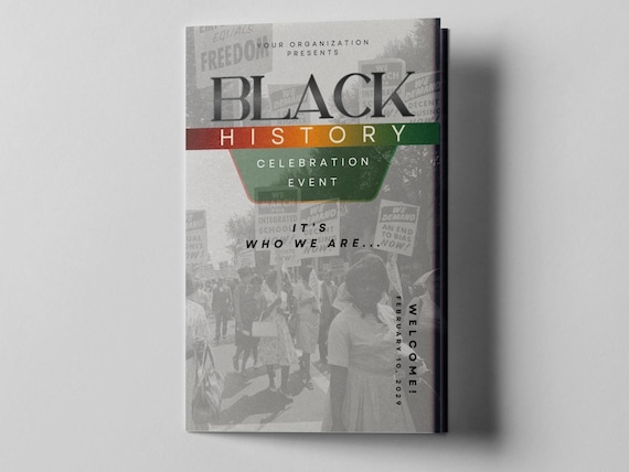 CANVA Black History Month Program Template | BHM Celebration Brochure Event | Size: 11x8.5 | Black & Gray Bifold to 8.5x5.5 | 4 page | N800