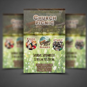 CORJL Church Picnic Flyer Template | Editable in Corjl | Size: 8.5x5.5 (Half USLetter Page) | User Friendly Text & Photo Personalization!