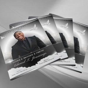 Black & Silver Funeral Program Template | Father Obituary (17x11 Tabloid, 8pg)