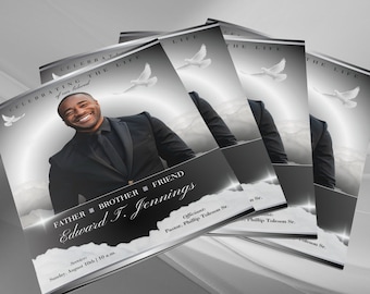 Black & Silver Funeral Program Template | Father Obituary (17x11 Tabloid, 8pg)