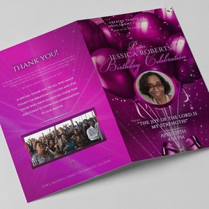 CORJL Church Service Program | Birthday, Homecoming, Retirement Party | Editable | Size 8.5x5.5 folded | 4 page | Fuchsia Grace J300