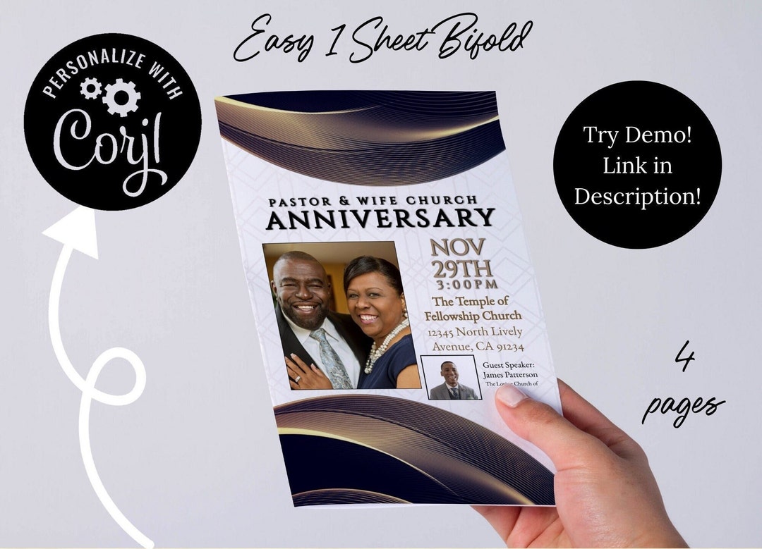 Pastor and Wife Church Anniversary Program Editable Template Etsy