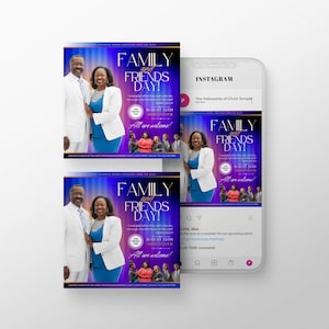 CANVA Church Flyer | Editable Text | 4x4inch Revival Family Day Church Flyer