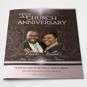 CORJL Church Anniversary Program Template | Editable Brochure in Corjl | Chocolate Brown Pink | 2 Print Sizes: 11X17 & 11x8.5 | 4 Pages
