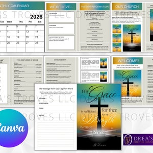 CANVA Church Bulletin Template - Ultimate | Editable in Canva | Print: 11x8.5, Bifold to 8.5x5.5 | Welcome Program | Bonuses & Free Gift!