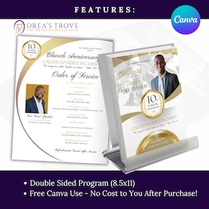 CANVA White and Gold Church Anniversary Flyer | Double Sided Template | Editable in Canva Only | Bonus Photoless Version