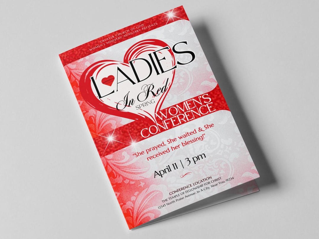 Red Church Program Ladies in Red Church Conference Program | Editable Canva Template ...
