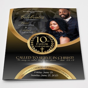 CANVA Church Anniversary Program | Canva Template | Black & Gold | Size: 17x11 / Folds to 8.5.x11 | 8 page Booklet | Editable Color Guide