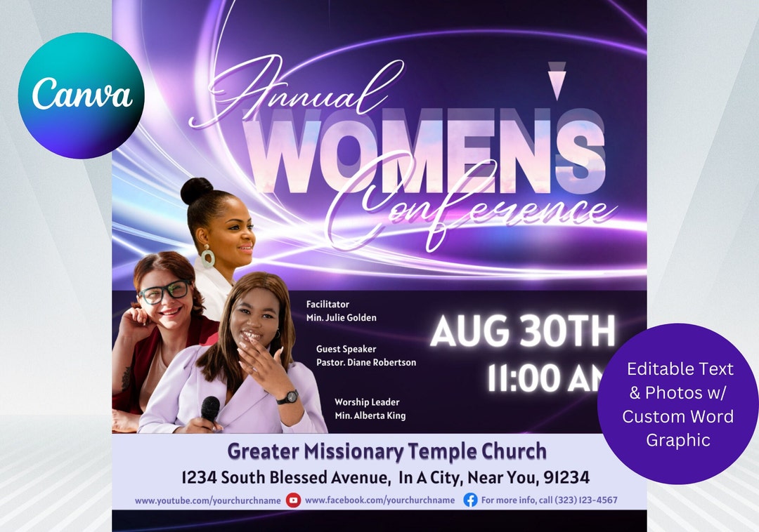 Women's Church Conference Flyer Editable Canva Template Size 1080x1080