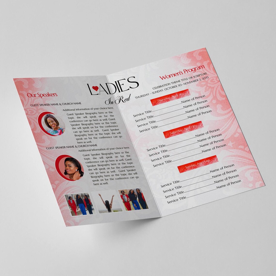 Red Church Program Ladies in Red Church Conference Program | Editable Canva Template ...