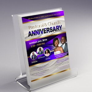 CANVA Church Anniversary Flyer | Canva Template | 8.5x11 | Editable Design | Purple & Silk White with Gold | Z200 P