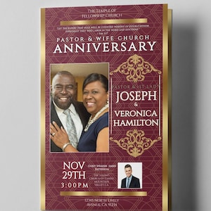 CORJL Church Anniversary Program Template | Editable | Art Deco 2 Colors Included: Royal Red & Burgundy | Print Size 8.5x11 | 4 Pages