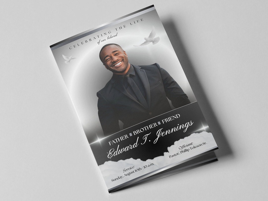 CANVA Black Funeral Program Template Memorial Service Template for
