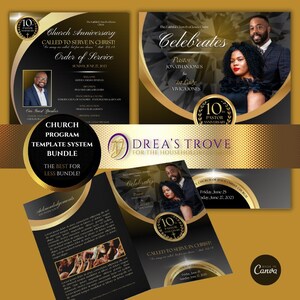 CANVA Church Anniversary Bundle | Program and Flyer | Black & Gold | Canva Template | Editable Color Guide