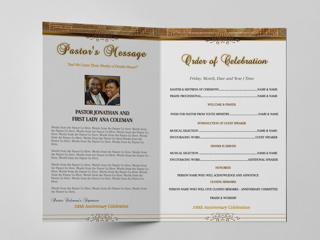 Pastor & Wife Church Anniversary Program Booklet Template Editable in