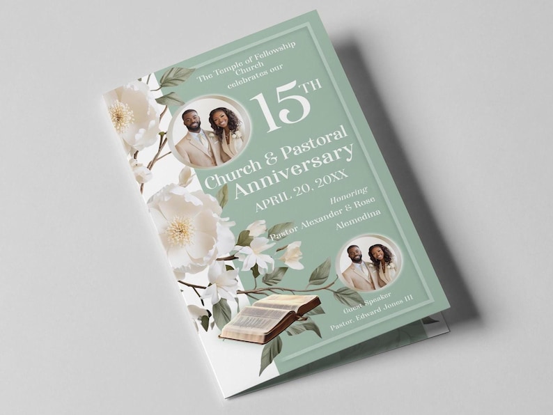 Mint Green Church Anniversary Program Template | Editable, Blessed ...
