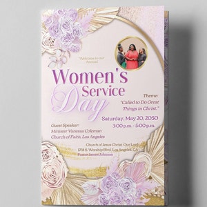 CORJL Church Program Template | Editable | Gracious Pink & Gold | Womens Conference | Wedding Day | Print Sizes: 8.5x11 , A4 | 4 Pages