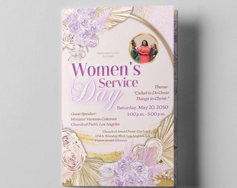 CORJL Church Program Template | Editable | Gracious Pink & Gold | Womens Conference | Wedding Day | Print Sizes: 8.5x11 , A4 | 4 Pages