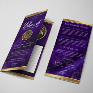CANVA Church Service Bulletin | Trifold Brochure Template | Editable Download | Ribboned Purple Church Program Bulletin | Size: 11x8.5 |