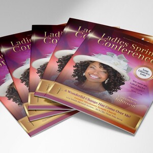Pink and Orange Gold Church Women's Program Template | Editable Canva Design | 8.5x11, 8 Page