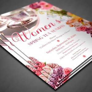 CORJL Women's Tea Party Invitation, Flyer | Editable Template - Gracious Pink | Size: 5x7 Invite & 8.5x11 Design | Womens Program