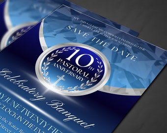 Church Anniversary Save the Date | Blue & Silver | Canva Template | Size: 5x7 | Editable Color Guide