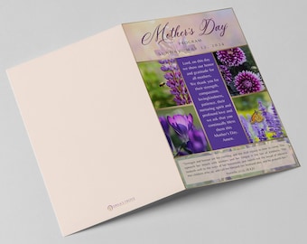 CORJL Editable Mothers Day Church Program | Corjl Template | Peach & Purple | Print Sizes: 11x8.5 (only) Bifolds to 8.5x5.5