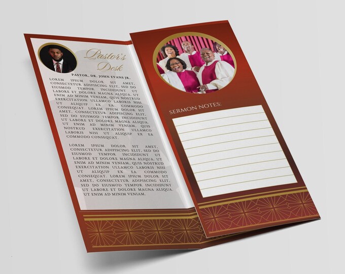 Red Church Program Red & Gold Church Service Program Template | Trifold Bulletin (canva ...