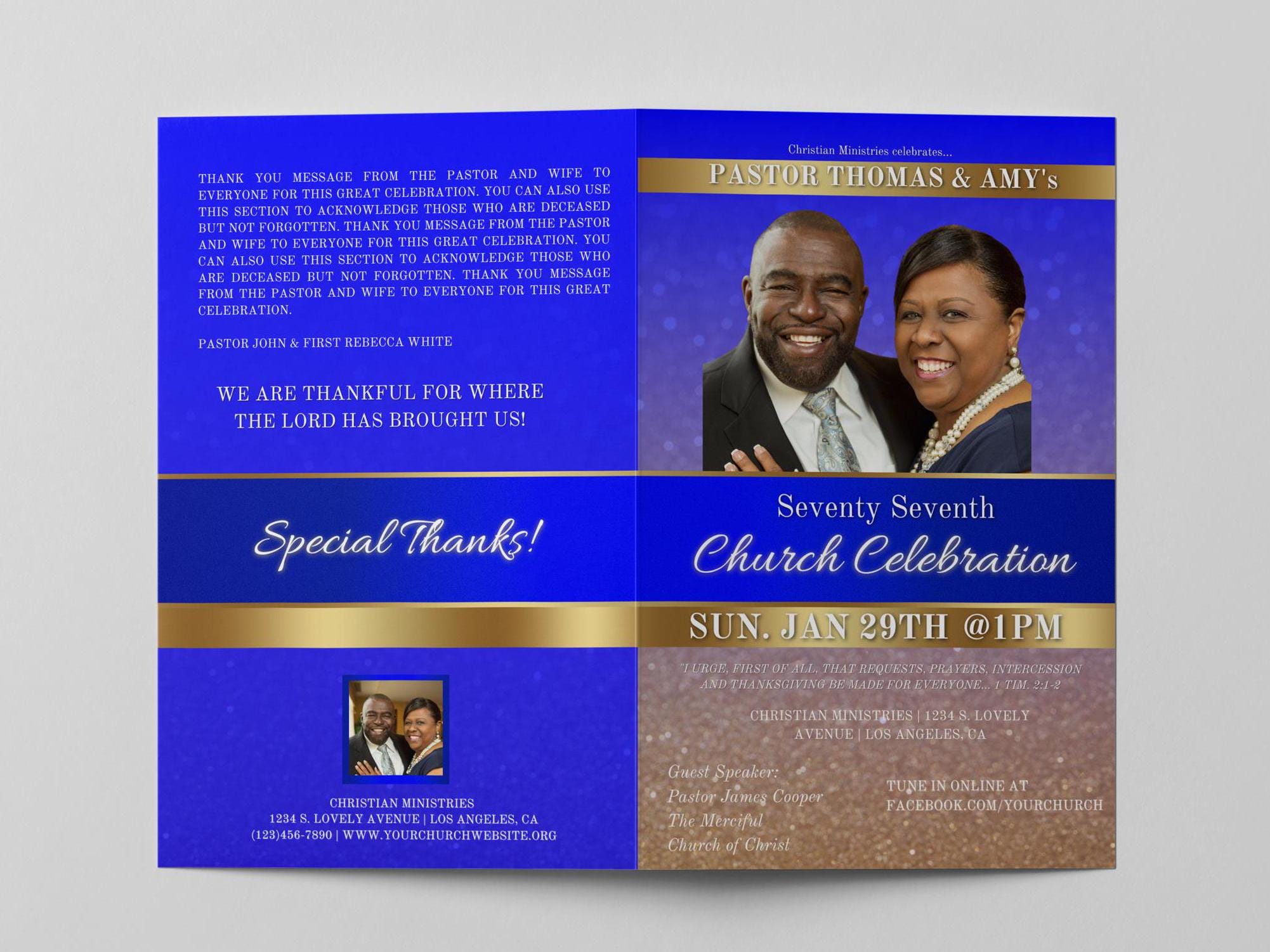 Royal Blue & Gold Church Program Template | Anniversary, Pastoral ...