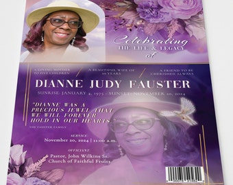 Floral Obituary Template | Church Funeral Program | Editable in Corjl | Size: 17x11 Tabloid Obituary | Homegoing Magazine Obituary | G400