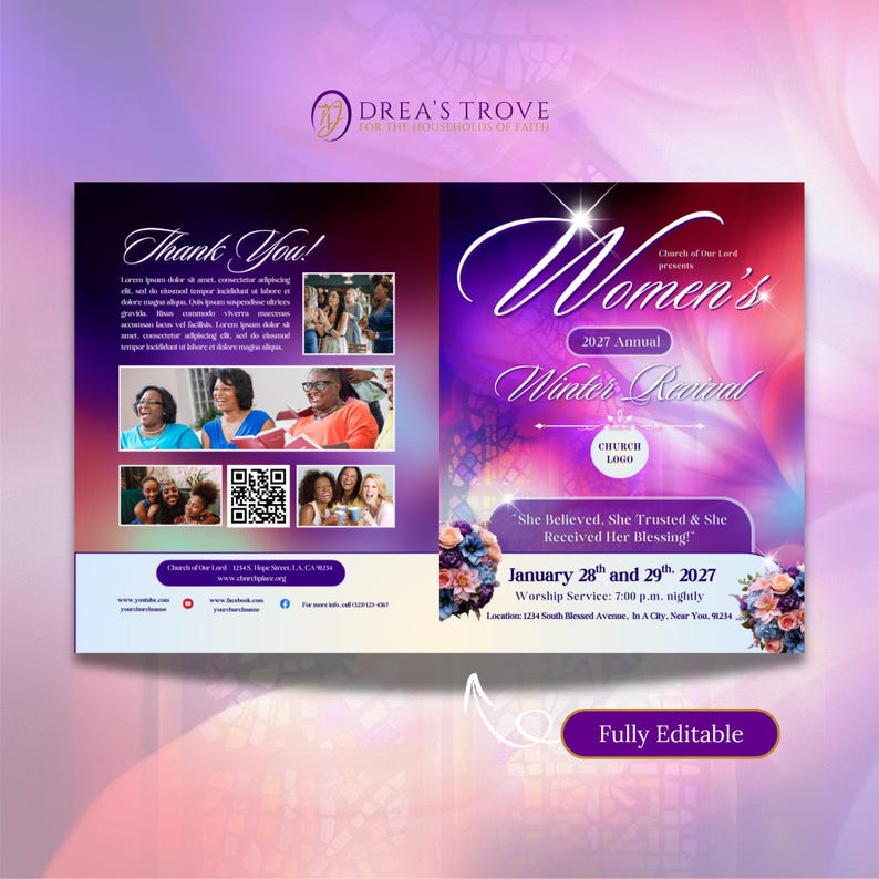 Womens Conference Program Template | True Revive Beauty / Peach Floral Booklet (Canva) immagine 3