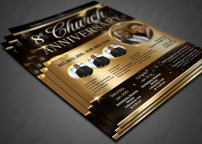 Church Anniversary Flyer | Black and Gold Canva Template - Etsy