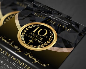 Church Anniversary Save the Date | Black & Gold | Canva Template | Size: 5x7 | Editable Color Guide