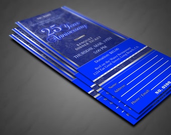 CORJL Church Anniversary Gala Banquet Ticket Template - Vintage Blue and Silver | Editable in Corjl | 3x7 inch