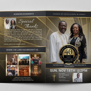 CANVA Church Anniversary Program | Editable Template | Classic Deep Black Gold | Size: 11x8.5 fold 8.5x5.5 | 4 page | Pastor Appreciation |