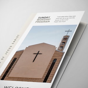CANVA Church Bulletin Template | Size: 11x8.5 | Trifold Bulletin Brochure | Fully Editable Church Service Program | Modern Design | 0100