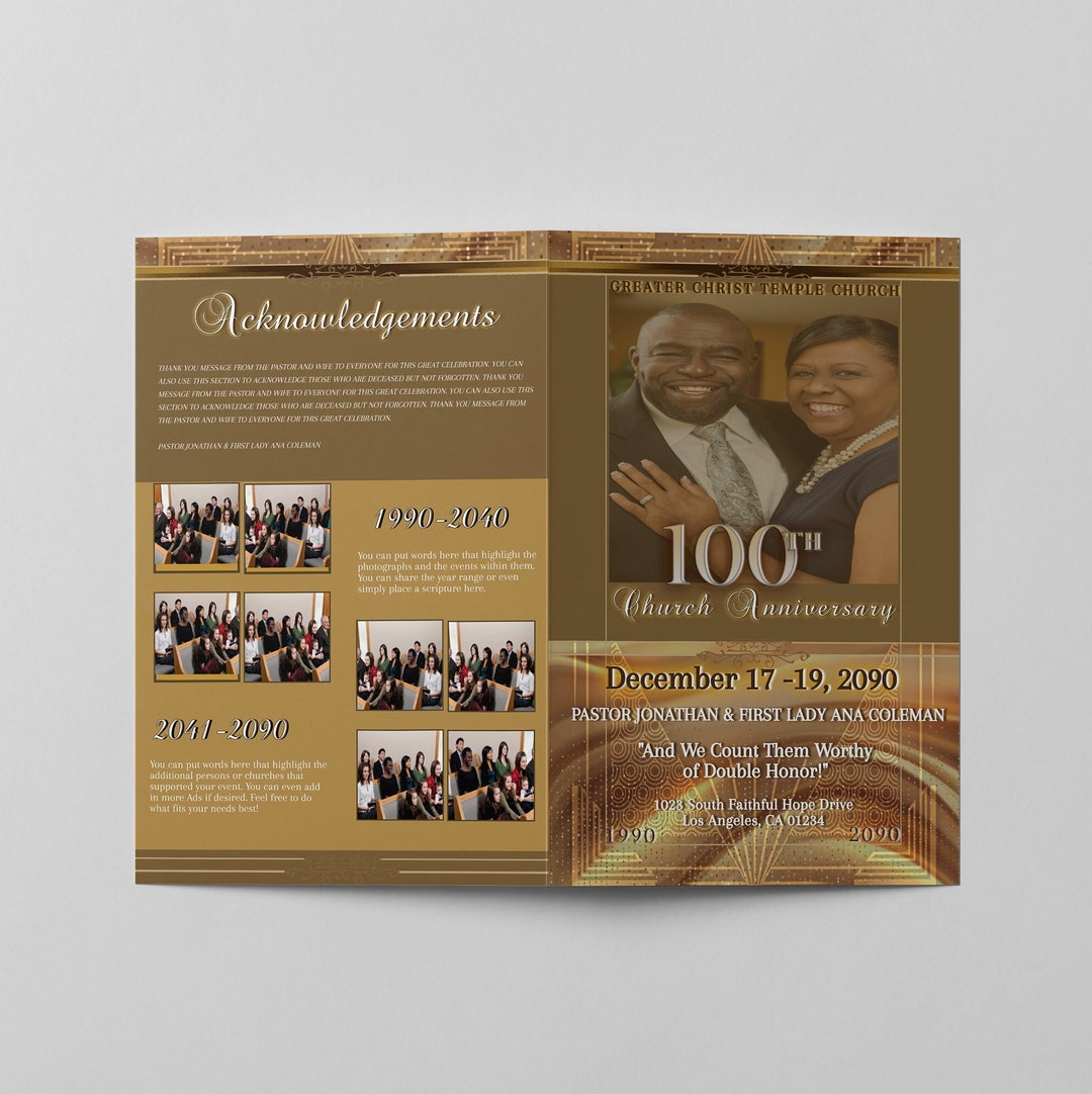 Pastor & Wife Church Anniversary Program Booklet Template Etsy