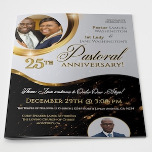 CORJL Pastor Appreciation / Church Anniversary Editable Template - Silver,Black | Size: 11x17 fold 8.5x11 | Bonus One Sheet Invite | 8 page