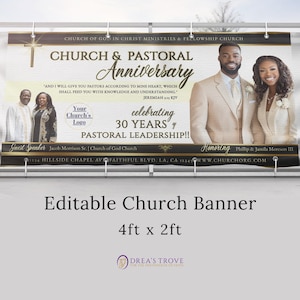CORJL Church Anniversary Banner Template | Pastor Appreciation | Black & Gold | Editable | Size: 4 ft width x 2 ft length