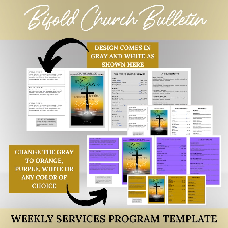 Weekley Service Templete Editable Church Bulletin Template | Weekly Service Program (microsoft ...