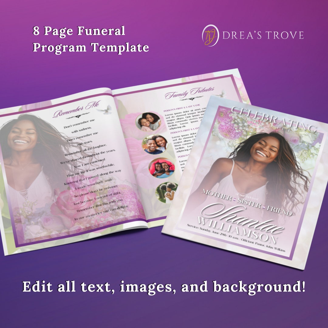 Soft Pink Funeral Program Template | Editable Canva (17x11 Tabloid) - Etsy
