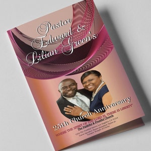 May include: A pink and white program for a 25th church anniversary celebration for Pastor Edward and Lilian Green's. The program features a photo of the couple and the text "WHERE THE SPIRIT OF THE LORD IS, THERE IS LIBERTY".