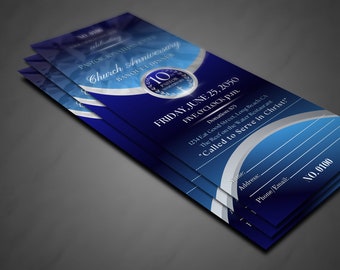 CANVA Church Anniversary Ticket | Blue & Gold | Canva Gala Template | Size: 3x7 | Editable Color Guide