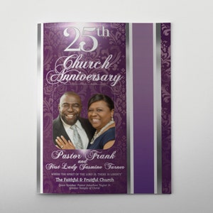CORJL Church Anniversary Program Brochure Template | Edit in Corjl | Vintage Plum Purple ©| 2 Print Sizes: 11x17 & 8.5x11 | 4 Pages