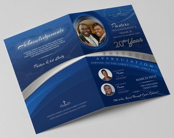 Pastor's Church Anniversary Template | Editable in Corjl | Regal Blue & Silver | Size: 8.5x11 Folded-8.5x5.5