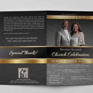 CANVA Editable Church Program Template | Bundle | Rich Black & Sparkle Silver Gold | Sizes: 11x8.5, 17x11 | Anniversary Pastoral Service