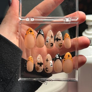 Orange and Black Halloween Press on Nails