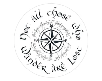 Compass Rose Sticker: Elvish Inscription, Wanderlust Vinyl Decal (starting at 2x2 inch)